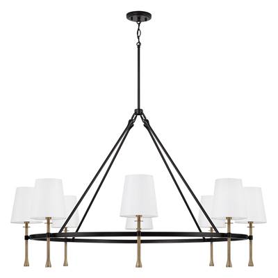Capital Lighting Hollis 8-Light Ring Chandelier - 48" W x 29.5" H in Matte Black with Textured Hammered Gold Tails