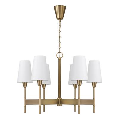 Capital Lighting Leland 6-Light Chandelier - 32" W x 22.75" H in Aged Brass with White Fabric Shades