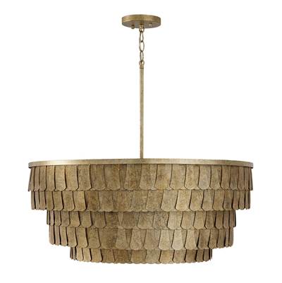 Capital Lighting Arden 6-Light Tiered Drum Chandelier - 28.75'' W x 11.5'' H in Textured Ancestral Gold with Dangling Petal Adornments