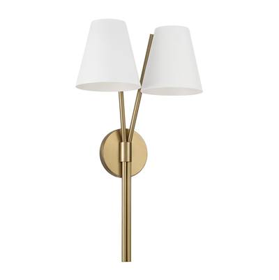 Capital Lighting Cami Wallchiere Double Sconce - 12.5" W x 23.25" H - 2-Light in Aged Brass with Matte White Metal Shade