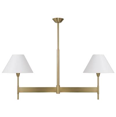 Capital Lighting Leland 50'' W x 22.5'' H 2-Light Linear Chandelier in Aged Brass with White Fabric Shades and Designer Canopy