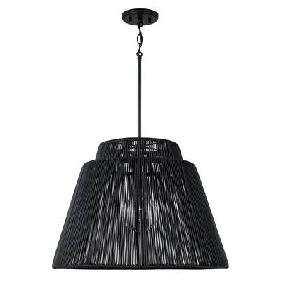 Capital Lighting Jasper Outdoor Pendant - 1-Light - 23" W x 17" H in Matte Black and Hand-wrapped Onyx Black Resin Rope