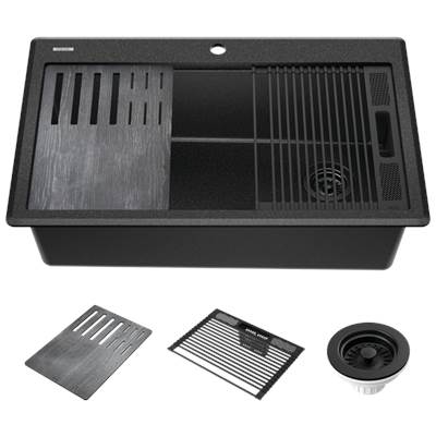 Delta Faucet Everest® 33" Workstation Kitchen Sink - Granite Composite - Drop-In Top Mount Single Bowl in Metallic Black