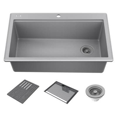 Delta Faucet Everest® 33" Workstation Kitchen Sink - Granite Composite - Drop-In Top Mount Single Bowl in Dark Grey