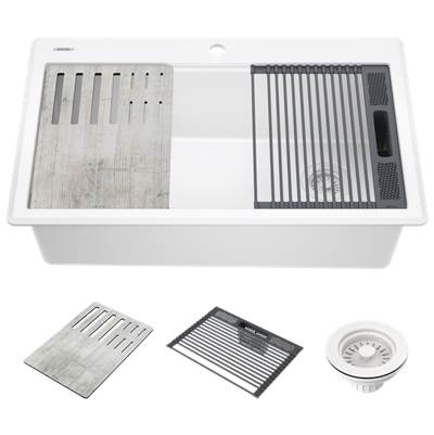 Delta Faucet Everest® 33" Workstation Kitchen Sink - Granite Composite - Drop-In Top Mount Single Bowl in White
