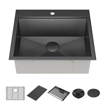 Delta Faucet Rivet® 25" Workstation Kitchen Sink - Drop-In Top Mount - 16 Gauge Single Bowl in PVD Gunmetal