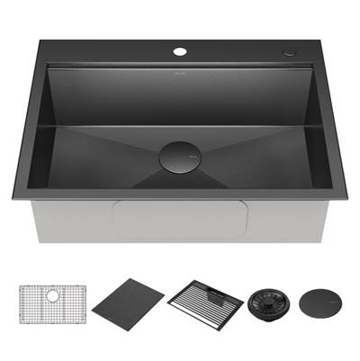 Delta Faucet Rivet® 30" Workstation Kitchen Sink - Drop-In Top Mount - 16 Gauge Single Bowl in PVD Gunmetal