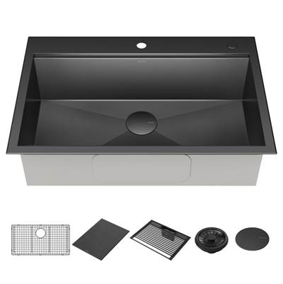 Delta Faucet Rivet® 33" Workstation Kitchen Sink - Drop-In Top Mount - 16 Gauge Single Bowl in PVD Gunmetal