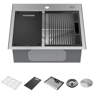 Delta Faucet Rivet® 25" Workstation Kitchen Sink - Drop-In Top Mount - 16 Gauge Single Bowl in Stainless Steel