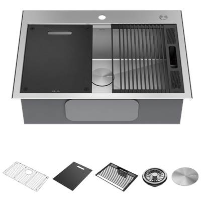 Delta Faucet Rivet® 30" Workstation Kitchen Sink - Drop-In Top Mount - 16 Gauge Single Bowl in Stainless Steel