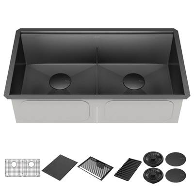 Delta Faucet Rivet® 33" Workstation Kitchen Sink - Double Bowl - Undermount in Gunmetal