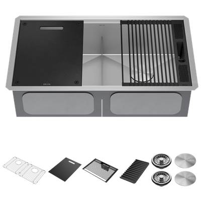 Delta Faucet Rivet® 33" Workstation Kitchen Sink - 50/50 Double Bowl - Undermount in Stainless Steel