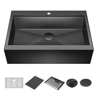 Delta Faucet Rivet® 33" Farmhouse Apron Front Workstation Kitchen Sink - Single Bowl - Drop-In in Gunmetal
