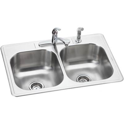 Elkay Dayton - 33" x 22" x 8-1/16" Double Bowl Drop-in Sink - 4-Hole Equal - Includes Faucet Kit in Stainless Steel