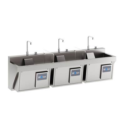Elkay Surgical Scrub Sink - 90x23x26 - Triple Station - Spout - Water Knee Activation in Stainless Steel