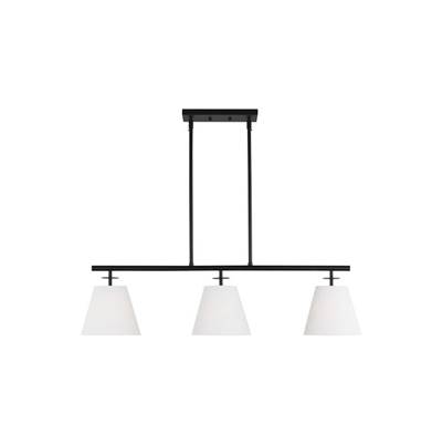 Generation Lighting Crestgrove Vintage 3-Light Linear Chandelier - White Linen Fabric Shades in Midnight Black