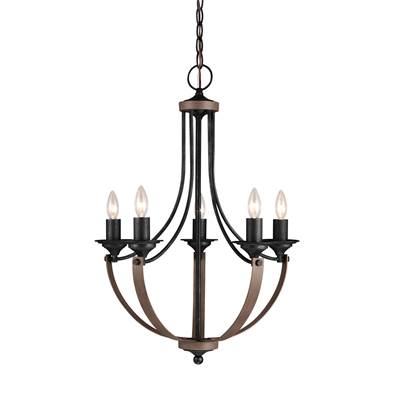 Generation Lighting Corbeille 5-Light Traditional Chandelier - Single Tier in Stardust Weathered Gray and Distressed Oak