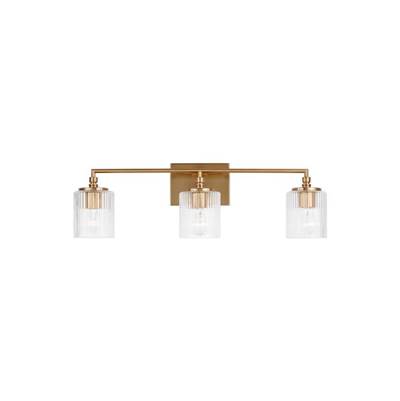 Generation Lighting Beaumont 3-Light Vanity Wall Sconce - Clear Fluted Glass Shades in Satin Brass Gold