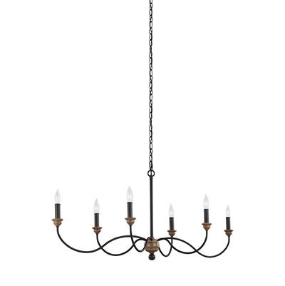 Generation Lighting Hartsville Traditional Linear Chandelier - 6-Light in Dark Weathered Zinc And Weathered Oak