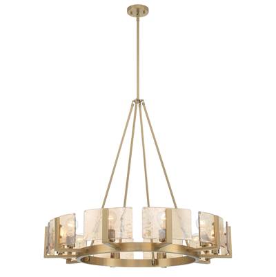 Golden Lighting Aenon Chandelier - 10-Light - Amber Water Glass in Brushed Champagne Brass