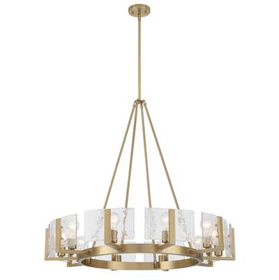 Golden Lighting Aenon Chandelier - 10-Light in Brushed Champagne Brass with Hammered Water Glass