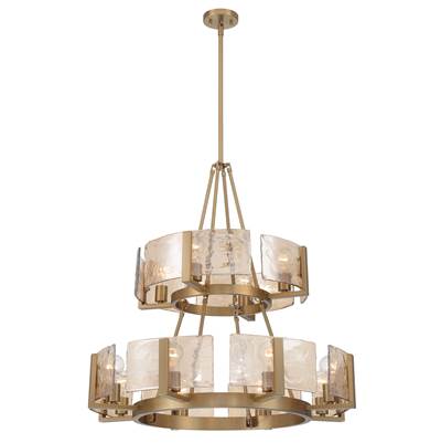 Golden Lighting Aenon Chandelier - 12-Light 2-Tier - Amber Water Glass in Brushed Champagne Brass