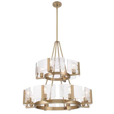 Golden Lighting Aenon Chandelier - 12-Light 2-Tier - Hammered Water Glass in Brushed Champagne Brass