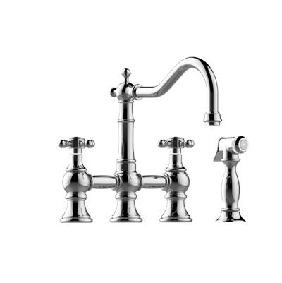 Graff Adley Bridge Kitchen Faucet - Cross Handles with Side Spray in Brushed Chrome