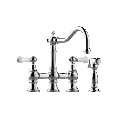 Graff Adley Bridge Kitchen Faucet - Lever Handles with Side Spray in Brushed Chrome