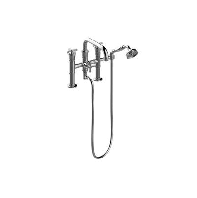 Graff Vignola Deck-Mounted Tub Filler - 3-Handle in Antique Unlacquered Brass