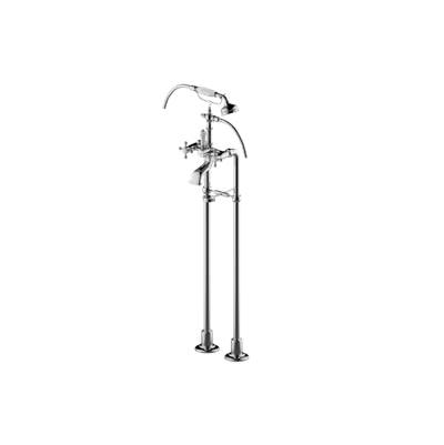 Graff Adley Exposed Floor-Mounted Tub Filler with Handshower Set in Brushed Chrome