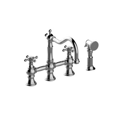 Graff Adley Bridge Kitchen Faucet - Cross Handles with Side Spray in Brushed Chrome