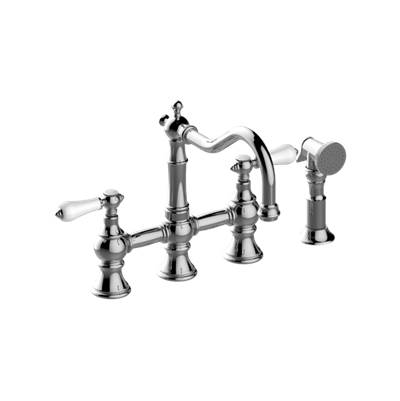 Graff Adley Bridge Kitchen Faucet - Lever Handles with Side Spray in Brushed Chrome