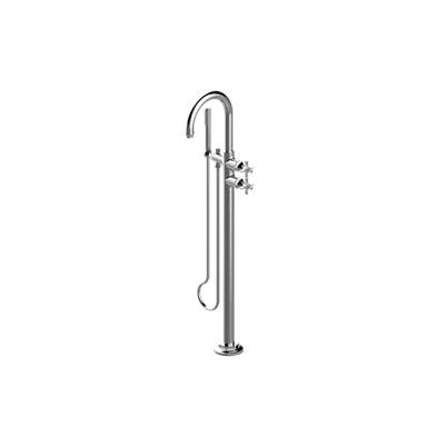 Graff Camden Floor Mounted Tub Filler with Cross Handle - Trim in Aged Unlacquered Brass