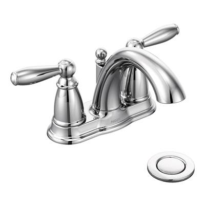 Moen Brantford Two-Handle Low-Arc Centerset Bathroom Sink Faucet with Drain Assembly - 1.2 GPM in Chrome
