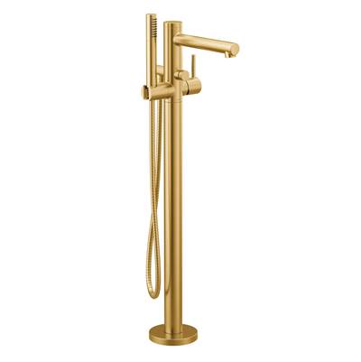 Moen Align Roman Tub Faucet - 1 Handle - Freestanding Floor Mount with Hand Shower - 1.75 GPM in Brushed Gold