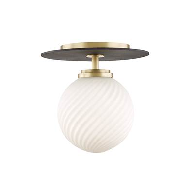 Mitzi Ellis Small Semi Flush in Aged Brass with Black