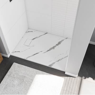 Maax Stonea 48" x 32" Shower Base - Universal - End Drain in White Marble