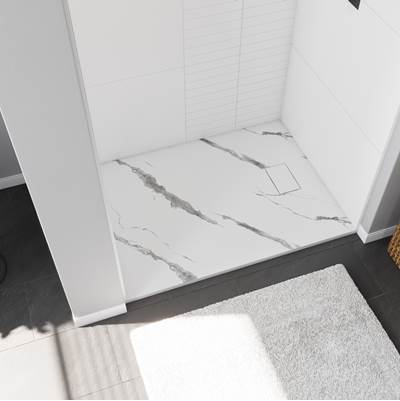 Maax Stonea 48" x 36" Shower Base - Universal - End Drain in White Marble