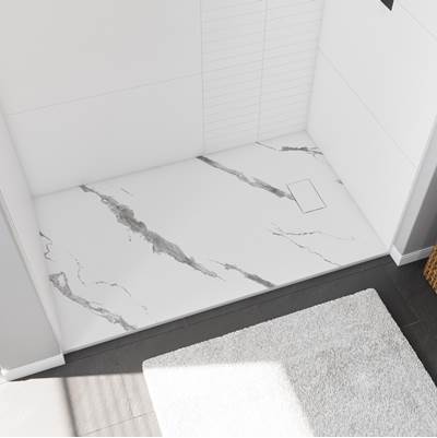 Maax Stonea 60" x 36" Shower Base - Universal - End Drain in White Marble