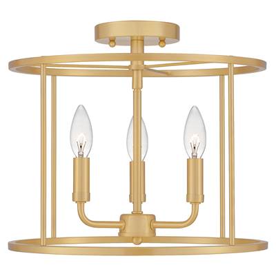 Quoizel Abner 3-Light Semi-Flush in Aged Brass