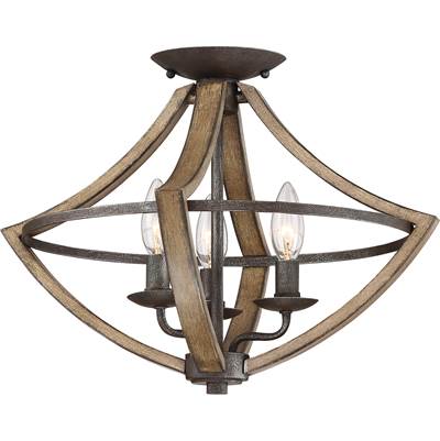 Quoizel Shire Semi-Flush Mount Light - 3-Light - 17" in Rustic Black
