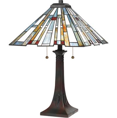 Quoizel Maybeck 2-Light Resin Tiffany Table Lamp in Valiant Bronze