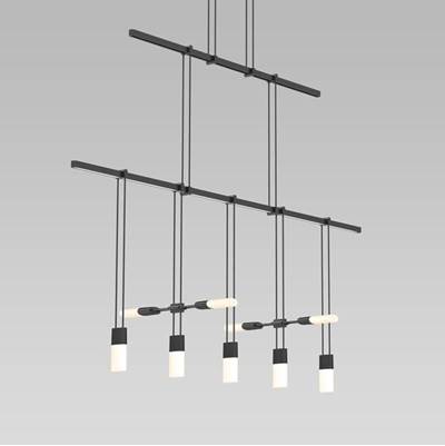 Sonneman Suspenders 36" 2-Tier Linear Chandelier - Etched Chiclet Luminaire Combo